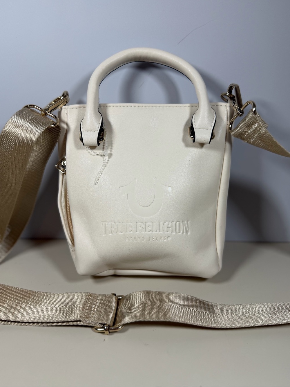 True Religion Cream Mini Tote Crossbody
